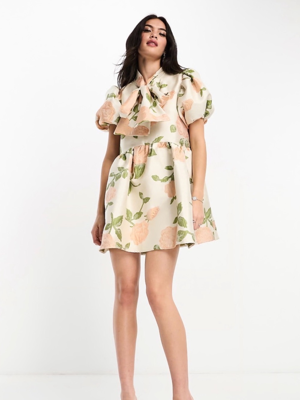 ASOS Sister Jane Oversized Bow Jacquard Mini Dress in Cream
